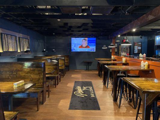 Coke watch the game on our new big screen tv.