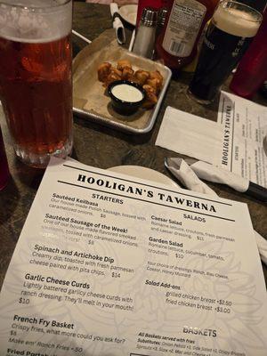 Large Triple Jam cider with cheese curds and part of the menu