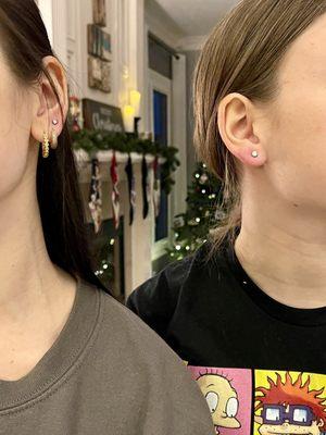 First piercing on the right. Third on the left. Both by Dylan.
