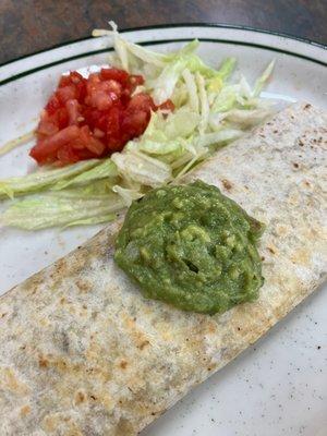 Mexican burrito (without red or white sauce). Something they do for me because I always say, " Surprise me; Just use whatever meat is