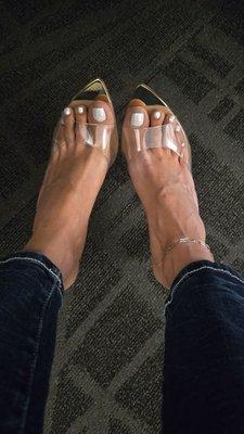 White with chrome on toes