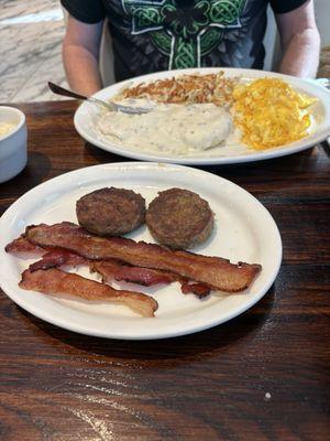 Classic Breakfast with extra egg and extra sausage gravy.