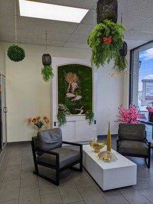 Indoor small lounge of shop.