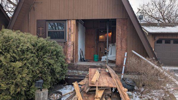 Interior and exterior wall that needs had to be replaced because of poor workmanship from Window Works.