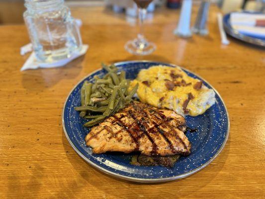 Salmon country green beans loaded smashed taters
