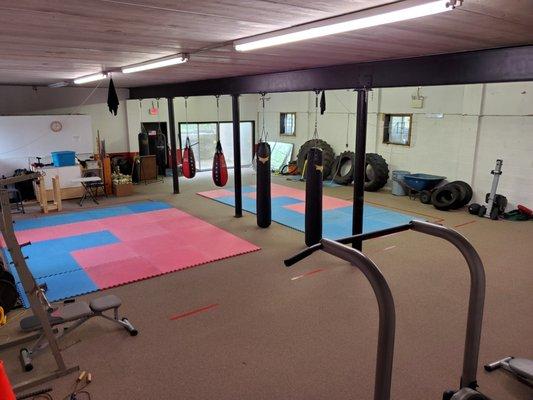 Basement level training ground with fitness equipment