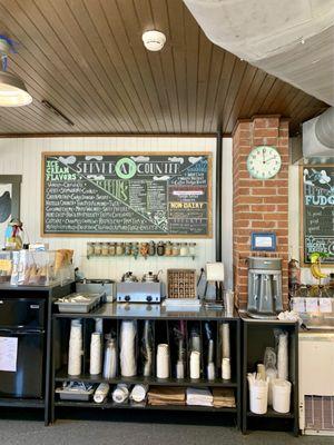 Menu and list of ice cream flavors