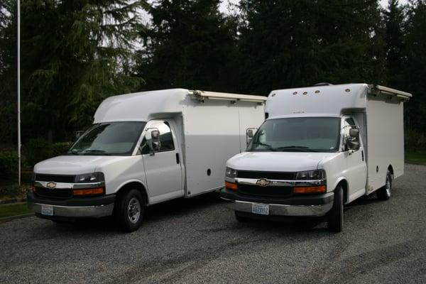 Mobile vans with motorized awnings bring the store to you, allowing installations to be done at your home or office.