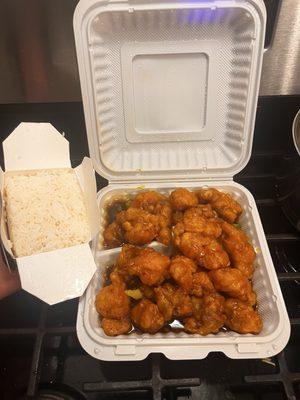 General Tso's chicken. It came with white rice.