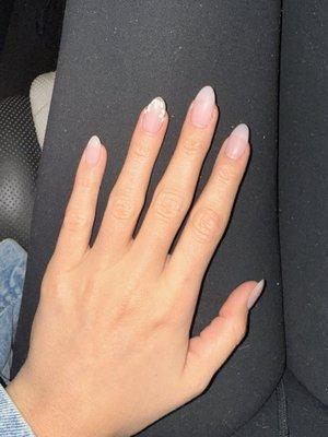 Natural pink acrylic and white flower tips. Super cute