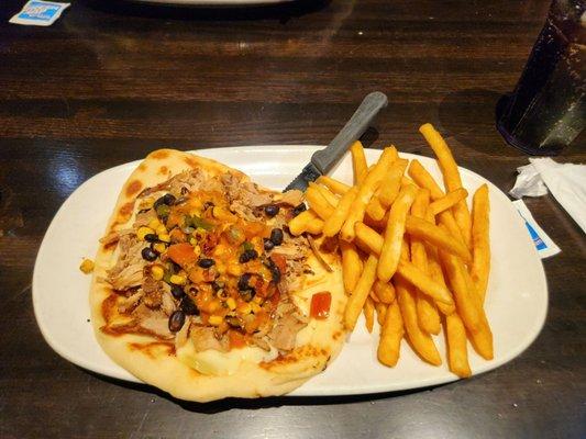 Bbq pork Flatbread with fries