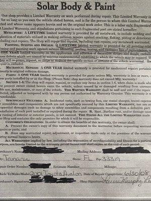 Solar's paint warranty totally useless.