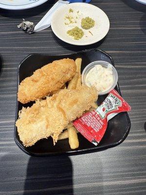 Frozen fish and chips. Gross