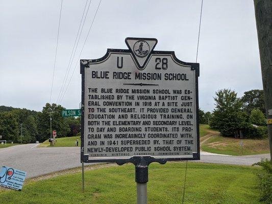 Blue Ridge Mission School Historical Marker