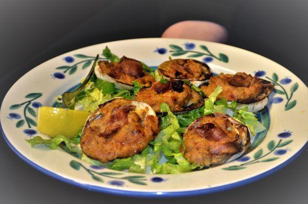Savory Clams Casino. Clams, Green Peppers, Onions and Bacon. It doesn't get any better than this !