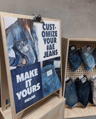 Free denim customization with purchase of jeans, denim shorts, or denim jackets.