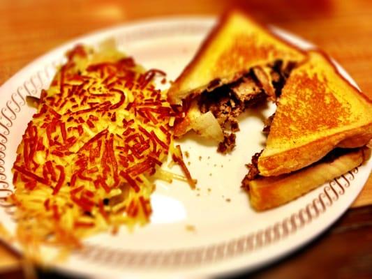 Bacon Texas Cheesesteak Melt with hashbrowns