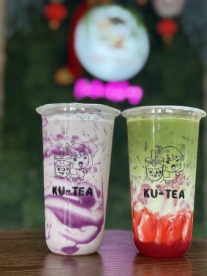 Ube Horchata Milk Tea and Strawberry Matcha Latte