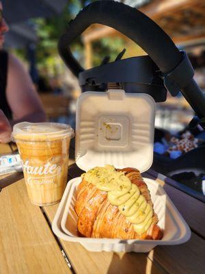 Pistachio croissant and dalgona coffee