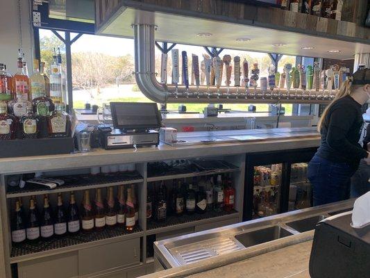 Bar area, with a view of the outside seating area.