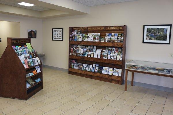 Interior photograph of the brochure rack.