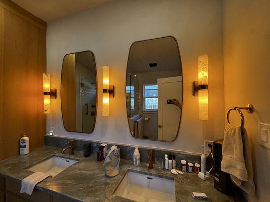 After I installed wall sconces, mirrors, and towel bar.