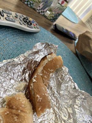 A hockey puck day old bagel