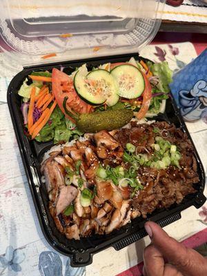 Chicken and beef teriyaki plate