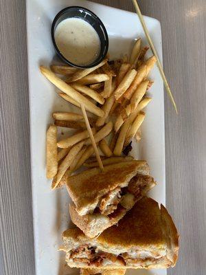 Chicken strips melt and few fries. Cost has increased but only 2 chicken strips now and even less fries.