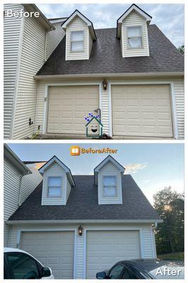 Cleaning mold from a roof.
