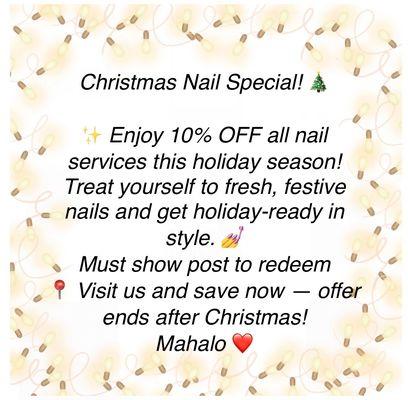 special for holidays,must show this post to get discounts