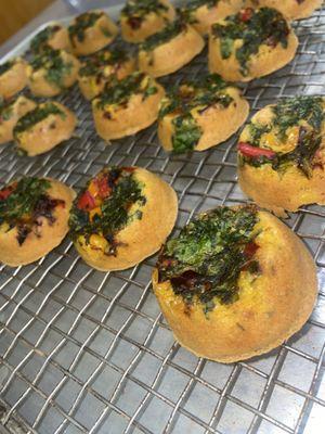 Roasted Pepper and spinach Chickpea Frittatas (Brunch option/ often paired with vegan sausage gravy)