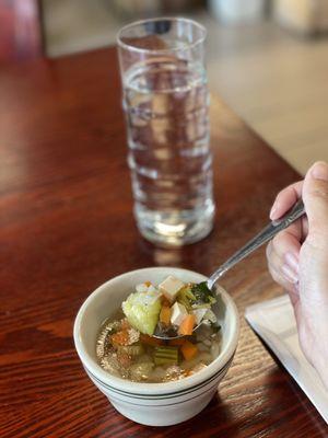Complimentary veggie soup during lunch