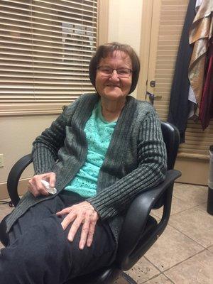 Great hair do. She is letting it grow out