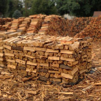 A cord of stacked firewood is four feet deep, four feet tall, and eight feet wide.