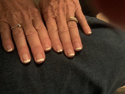 A gel manicure?????? That lasted less than 24 hrs.   Looked nice until the polish started coming off!!!!!!Thanks for making me look tacky!!!
