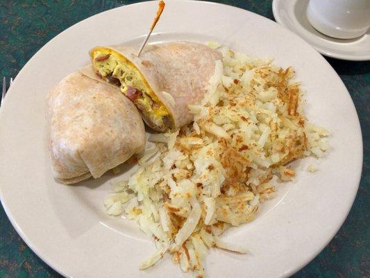 Meat lovers breakfast burrito