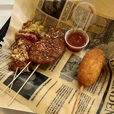 Cabbage, chicken, Korean cheese corn dog