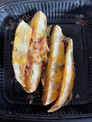 The "potato skins" that were "made from scratch" and "fully loaded."