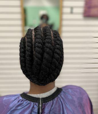 Flat Twist done on dense natural hair.