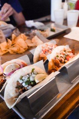 Baja Bang Shrimp Taco Al Pastor Taco Tofu Taco Glazed Pork Belly Taco