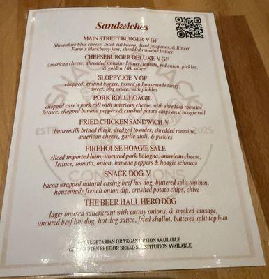 Sandwich Menu