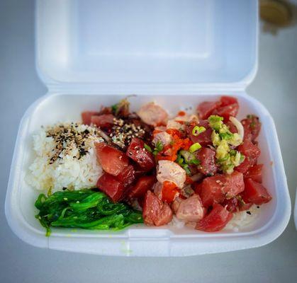 Poke flight: shoyu, spicy, and ginger scallion - all Ahi Tuna. Delicious and flavorful!