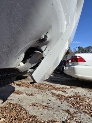 This is the damage to one our truck bumpers for which Kennesaw Wrecker will not respond.