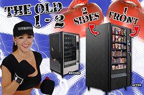 Not only do we create the artwork for you (with up to five version changes), but also show it in a break room setting on the exact machines