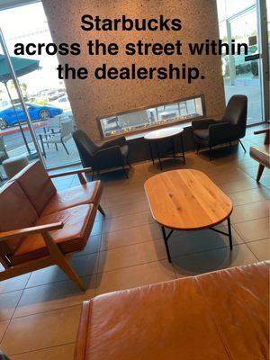 Inside of the Starbucks on site across the street