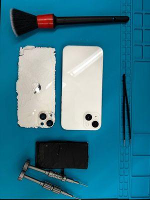 Replacing the back glass on this iPhone 14--because a flawless look matters! #iPhoneRepair #BackGlassFix #CellphoneRepair