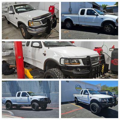 Before and after. We brought clients grandfathers truck back to life!! Let us help you with your project, you've been putting off