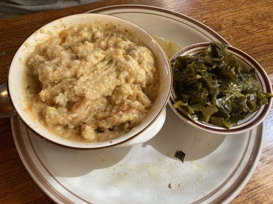Shrimp and grits with greens