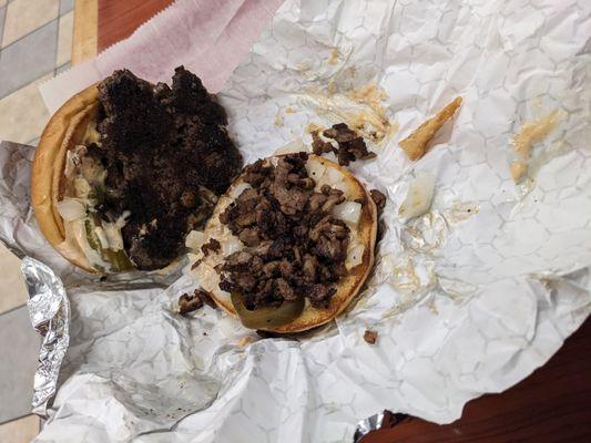 This is the supreme most pricey burger. It is not burnt. Picture is just dark.